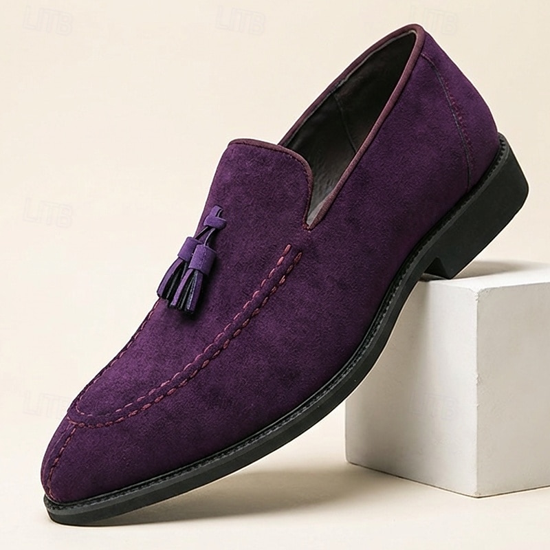 Men's Purple Suede Tassel Loafers Slip-On Fashion Dress Shoes Elegant Formal Footwear for Weddings, Banquets, Parties, Prom, Office and Gentleman Even