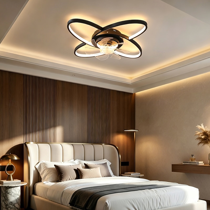 Modern Ceiling Fan with Lights, Low Profile Ceiling Fans with Remote Control and APP Control, 6 Speed Reversible Blades, Stepless Dimmable LED Ceiling