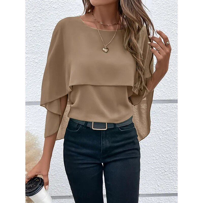 Blouse Ruched Solid Color Stylish Basic