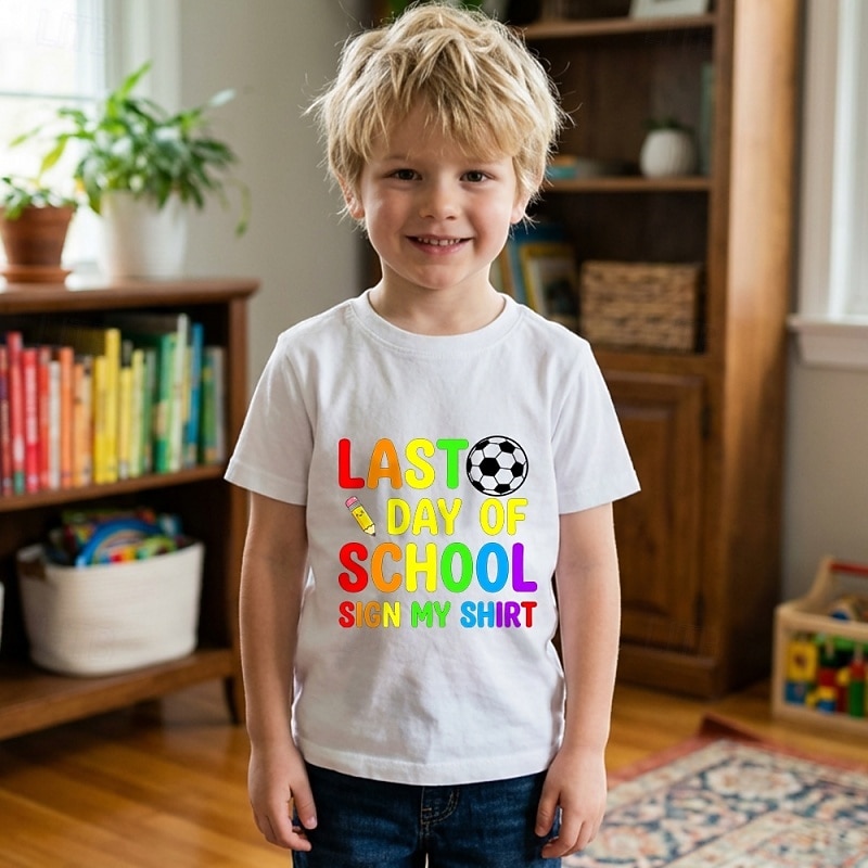 100% Cotton Kids Boys' White Graphic Football T shirt Blouse Crew Neck Short Sleeve Outdoor Dailywear Fashion Streetwear Designer Printing Summer 2026