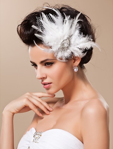  Copy To Headpiece For Wedding Gorgeous Feather With Rhinestones/ Tulle