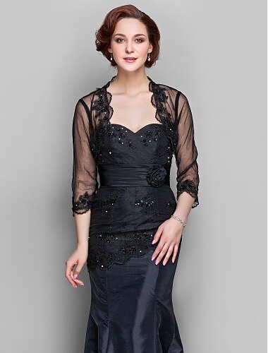  schwarz bolero bolero spitze tüll hochzeitsfeier abend elegantes muttertuch mit perlenbesatz für formelle partyabende event frühling&amp; Sommer