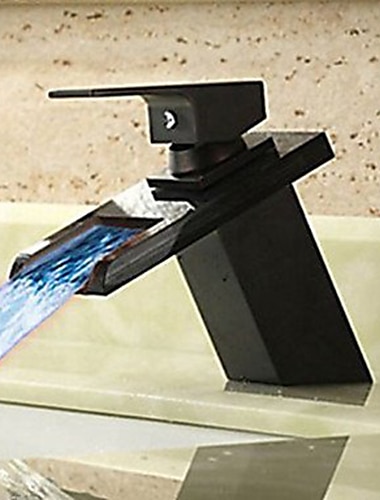  grifo de baño monomando bronce aceitado con cascada led de 3 colores grifo de lavabo de latón negro ajustable para agua fría y caliente
