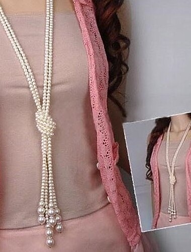  Y Ketting Parel Parel Imitatieparel Dames Dames Aziatisch Modieus Meerlaags Lasso Knoop Kettingen Voor Feest Casual Dagelijks / gelaagde Kettingen / lange ketting / Parelketting