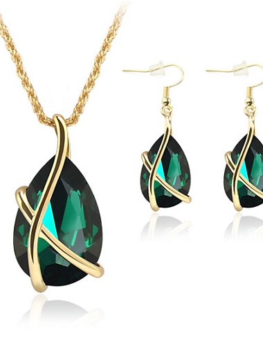  Jewelry Set Drop Earrings For Women's Sapphire Crystal Synthetic Emerald Party Wedding Special Occasion Gemstone & Crystal Crystal Rose Gold Plated Pear Cut Solitaire Teardrop Green Gray / Gift