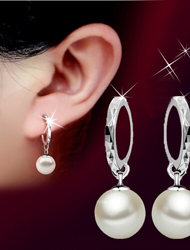  Druppel oorbellen Bungeloorbellen For Dames Parel Feest Bruiloft Verjaardag Parel Sterling zilver Zilver Bal / Lahja / Dagelijks