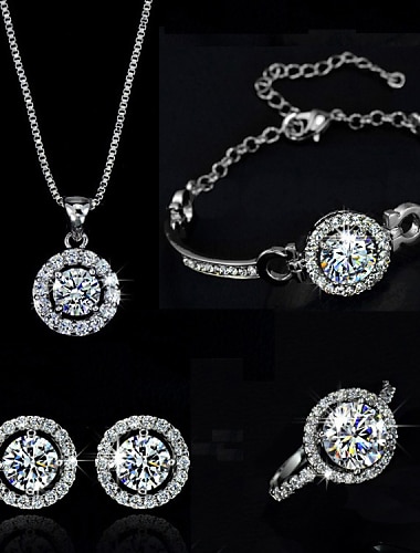 Jewelry Set Necklace For Women's Synthetic Diamond Moissanite Party Wedding Birthday Crystal Cubic Zirconia Solitaire Round Cut Halo / Earrings / Bracelet / Ring / Gift / Casual