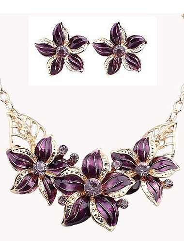  Schmuckset Halskette / Ohrringe For Damen Synthetischer Diamant Party Hochzeit Alltag Aleación Blume Goldfarben / Täglich