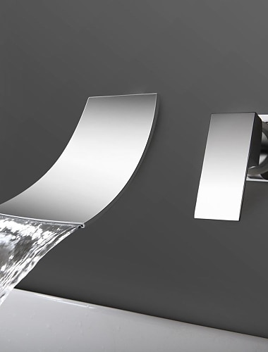  mitigeur de lavabo de salle de bain mural chrome, robinets de lavabo dissimulés bec cascade mitigeur 2 trous, mitigeur de baignoire robinets de baignoire