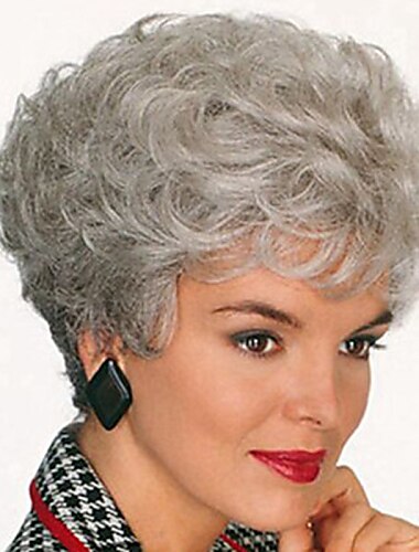  perruques grises pour femmes perruque synthétique bouclés bouclés lutin coupé avec une frange perruque courte argent cheveux synthétiques gris