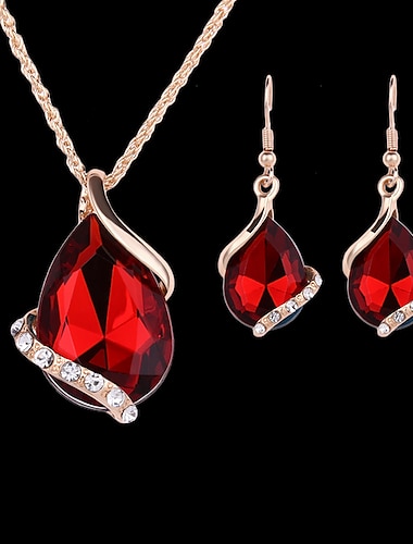  Jewelry Set Drop Earrings For Women's Sapphire Crystal Party Wedding Daily Rose Gold Crystal Rhinestone Pear Cut Solitaire Drop Red Blue Green / Pendant Necklace / Necklace / Earrings / Valentine