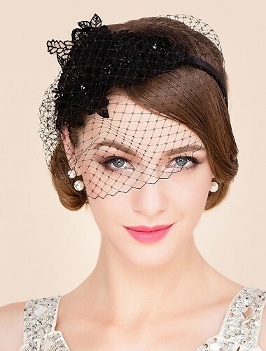  Coiffure Filet Chapeau Voile Mariage Casual Fête du thé Saint Valentin Course de chevaux Rétro Romantique Classique Avec Tulle Voile Visage Casque Couvre-chef