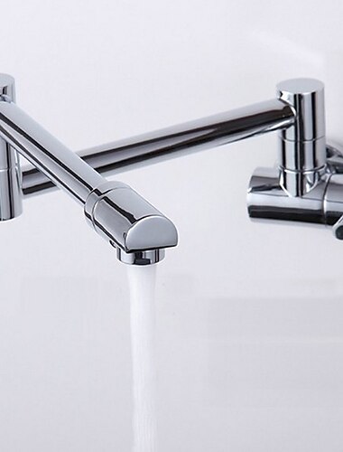  Grifo de cocina de latón, grifos de baño de un solo orificio plegables giratorios montados en la pared plateados con agua fría solamente