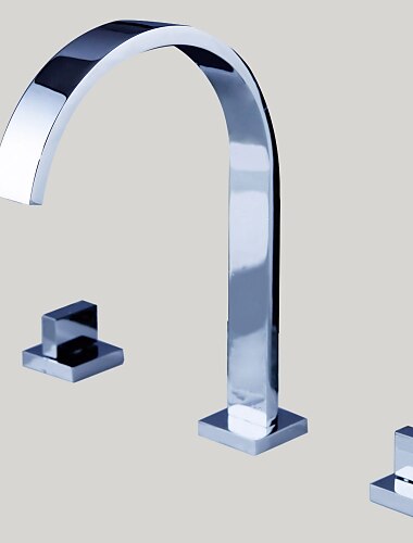  صنبور بالوعة الحمام النحاسي ، مقبضين من الكروم على نطاق واسع ، صنابير حمام بثلاث فتحات مع مفتاح وصمام ساخن وبارد