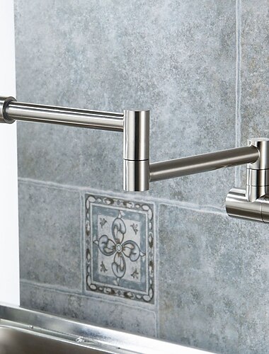  Grifo de cocina de latón, montado en la pared grifo monomando de un orificio con níquel cepillado giratorio y grifos de cocina preenjuagados solo con agua fría