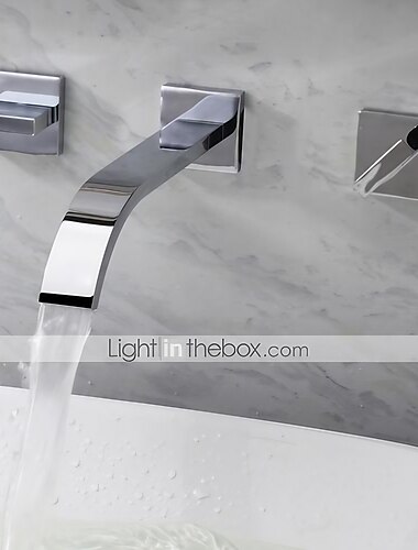  robinet de lavabo de salle de bain muralargenté répandu chrome mélangeurs trois trous robinets de bain avec eau chaude et froide