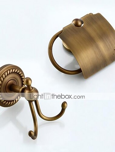  badaccessoireset inclusief toiletrolhouder en badjashaak antiek messing wandmontage 2 st