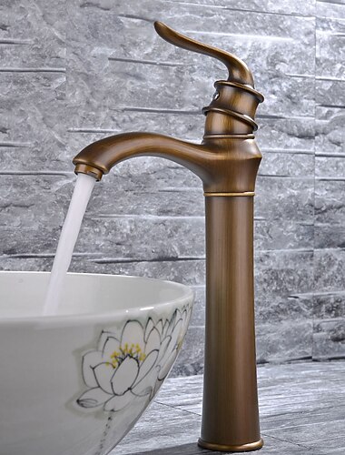  Messing-Waschtischarmatur, Wasserfall aus antikem Messing, weit verbreiteter Wasserfluss, Einhand-Einloch-Badarmaturen mit Heiß- und Kaltschalter