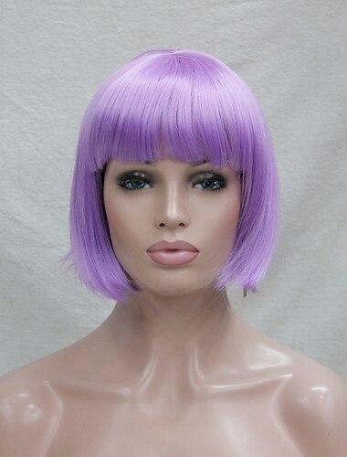  Lila Perücken für Frauen Cosplay Perücke Synthetische Perücke Cosplay Perücke Gerade Gerade Bob Perücken Lila Synthetisches Haar Lila Halloween Perücken
