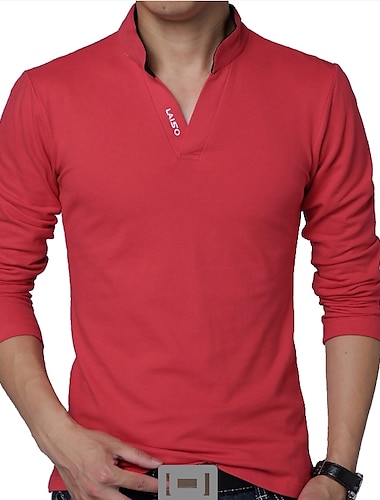  Herren T Shirt Golfpolo Casual Ständer Gekerbt Langarm Basic Feste Farbe Glatt Einfach Frühling Herbst Regular Fit Schwarz Weiß Rot Grün Grau T Shirt
