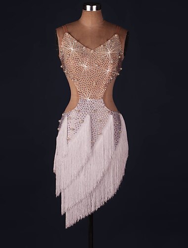  платье для латинских танцев сальса с бахромой и кисточками из кристаллов/стразов женское выступление без рукавов натуральный спандекс