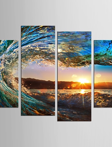  4 Panel Wandkunst Leinwanddrucke Malerei Kunstwerk Bild Landschaft Meer Brandung Heimtextilien Dekor gespannter Rahmen / gerollt
