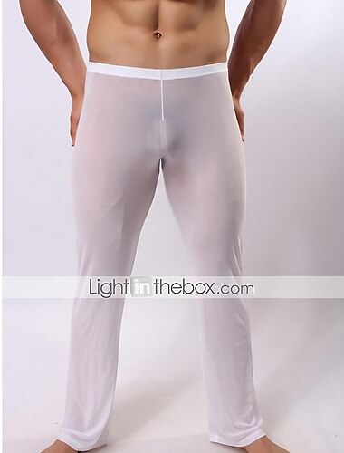  Men's Long Johns Hole Nylon Solid Colored Low Waist Black White