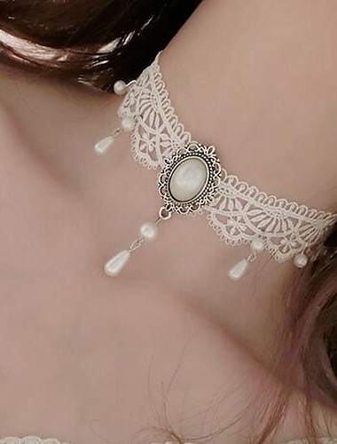  Choker Necklace Pendant For Women's Party Wedding Special Occasion Imitation Pearl Lace Flower Black White / Birthday / Casual / Daily / Engagement