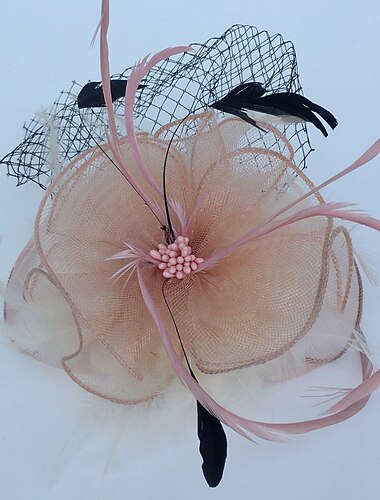  fascinator di piume/rete cappello derby kentucky/copricapo/veli a gabbia per uccelli con 1 pezzo floreale per matrimonio/occasione speciale/copricapo per tea party
