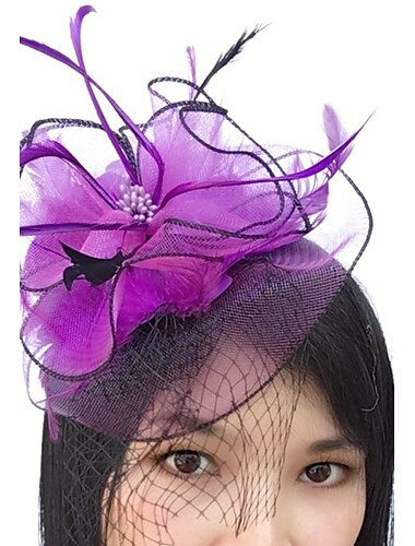  フェザー / ネットファシネーター ケンタッキーダービーハット / 帽子 / 花柄の鳥かごベール 1pc 結婚式 / 特別な機会 / ティーパーティーのかぶと