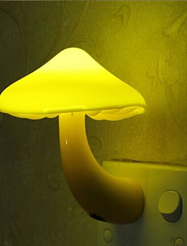  Luz de noche led, lámpara de enchufe de pared con forma de seta, enchufe europeo y estadounidense, sensor de control de luz blanca cálida, luz para dormitorio, decoración del hogar