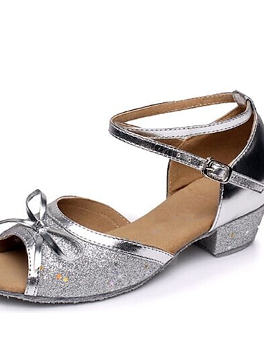 Női Latin cipő Tánccipők Teljesítmény Otthoni ChaCha Csillogó cipő Lapostalpú Csokor Csillogás Alacsony Fém csat Ezüst Kék Fukszia