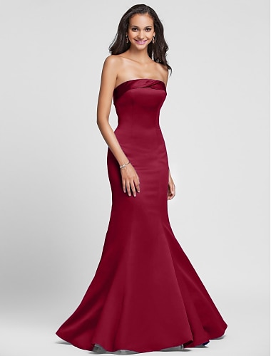  Mermaid / Trumpet Bridesmaid Dress Strapless Sleeveless Lace Up Floor Length Satin with Side Draping 2023