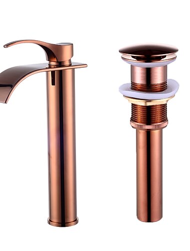  Badezimmer-Waschbecken-Mischbatterie, hoch mit Abfluss, Waschbecken-Wasserhahn, Keramikventil, Einhebelmischer, an Deck montiert, Kugel/Roségold/Bursh-Nickel
