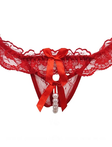  Tanga de jacquard sexy con agujero de malla con cuentas para mujer&amp; tangas bragas micro-elástico cintura media super sexy encaje rojo floral / hogar / ropa&amp; accesorios