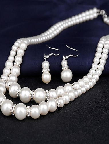 ネックレス イヤリング For 女性用 真珠 パーティー 結婚式 贈り物 真珠 二本鎖 / ブライダルジュエリーセット / 日常 / 婚約