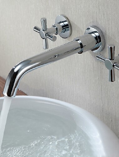  Μπάνιο βρύση νεροχύτη - Βάση Τοίχου / Εκτεταμένο Χρώμιο Επιτοίχιες Δύο λαβές τρεις οπέςBath Taps