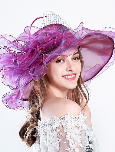  羽  シルク  オーガンザ ケンタッキー ハット  ファシネーター  フローラル付き帽子 1個 結婚式  アウトドア  特別な occasion ヘッドピース 印象的な装い レースデイドレス