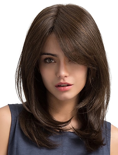  brune parykker for kvinner rett parykk lang kastanjebrunt syntetisk hår kvinners parykker med smell