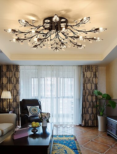  15-ti světelná 90 cm stropní svítidla LED křišťálová zapuštěná světla kovová lakovaná povrchová úprava elegantní a moderní květinový design 200-240v / 110-120v