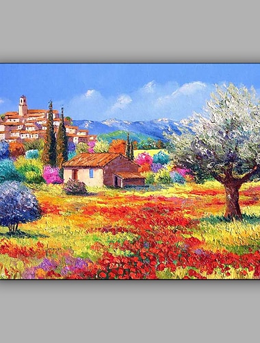  هانغ رسمت النفط الطلاء رسمت باليد أفقي مناظر طبيعية البحر الأبيض المتوسط بدون إطار داخلي