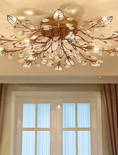  15-Light 90 cm Ceiling Lights LED Crystal Flush Mount Lights Metal Painted Finishes Chic & Modern 200-240V / 110-120V Flower Design