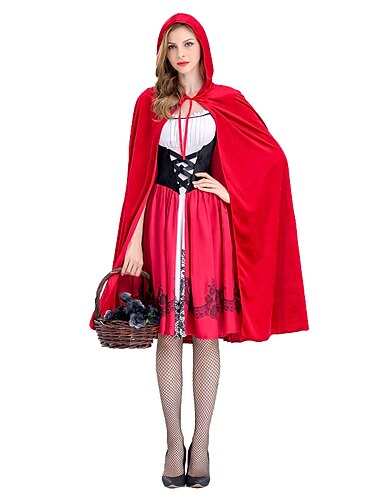  Rotkäppchen Faschingskostüme Kleid Kappe Cosplay Kostüm Erwachsene Damen Weiblich Urlaubskleid Weihnachten Halloween Karneval Einfaches Karnevalskostüm