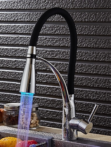  konyhai csaptelep - modern / kortárs króm led lámpa / kihúzható / lehúzható edény / sárgaréz