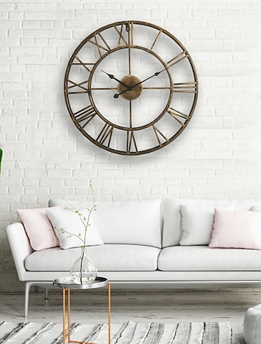  reloj de pared, 20 '' redondo centurian metal clásico hierro forjado numeral estilo romano decoración para el hogar reloj de metal analógico