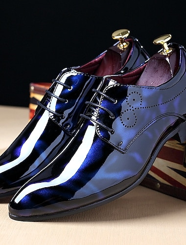  Heren glanzende bordeauxrode lakleren veterschoenen met brogue-details - formele Oxford-schoenen voor bruiloften, feesten en zakelijke evenementen