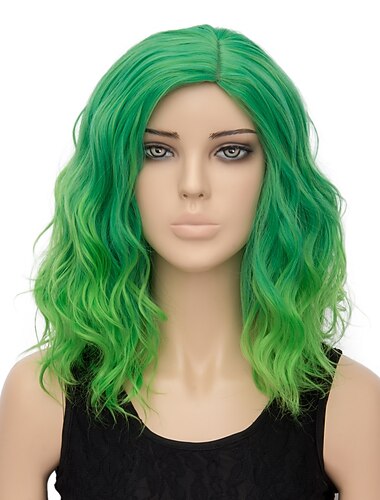  Grüne Perücken für Frauen Synthetic Wig Wasserwelle Wasserwelle Perücke Kurz Regenbogen Pink Grün Schwarz Weiß Dunkelgrün Synthetisches Haar Ombre Haar für Frauen Grüne Halloween Perücken St.