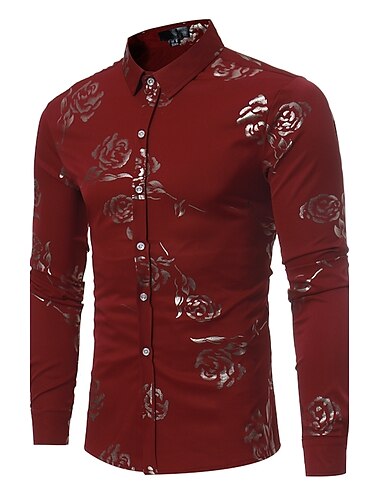  Herren Hemd Abschlussball-Shirt Blumen Party Valentinstag Schwarz Langarm Klassischer Kragen Bekleidung Bedruckt