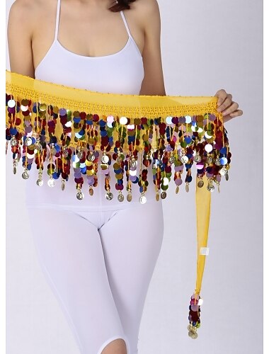  ריקוד בטן צעיפי מותן לריקודי בטן בגדי ריקוד נשים הצגה שיפון Paillette צעיף מותניים לריקודי בטן