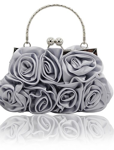  Elegante bolso de mano de noche con diseño floral rojo: diseño vintage de rosas con asa plateada para bodas, bailes de graduación y eventos formales